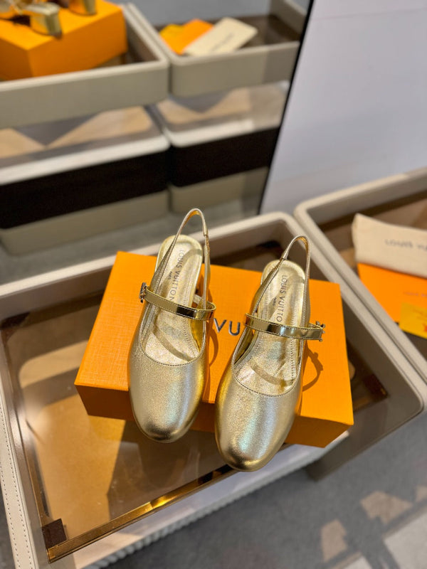 LV Romy Slingback Pumps Gold Metallic Leather 893593