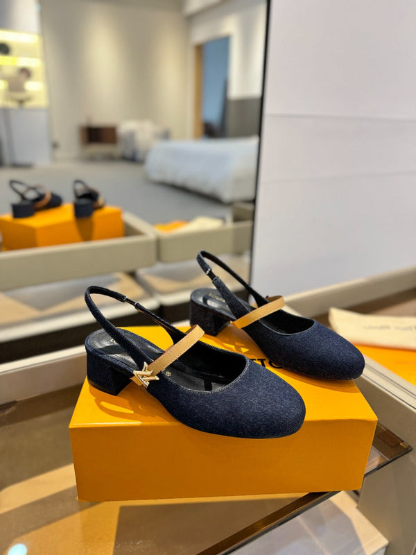 LV Romy Slingback Pumps Blue Denim 893591