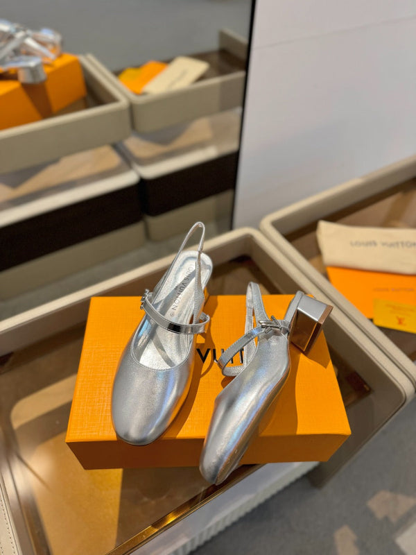 LV Romy Slingback Pumps Silver Metallic Leather 893592