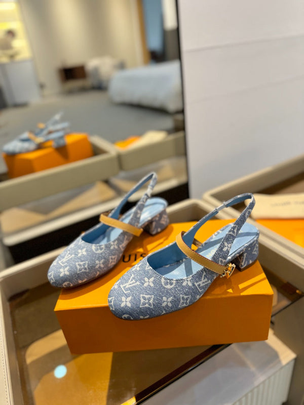 LV Romy Slingback Pumps Blue Monogram Canvas 893589
