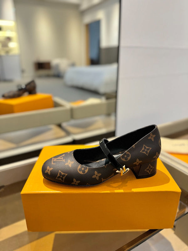LV Romy Mary Jane Pumps Brown Monogram Leather 893584