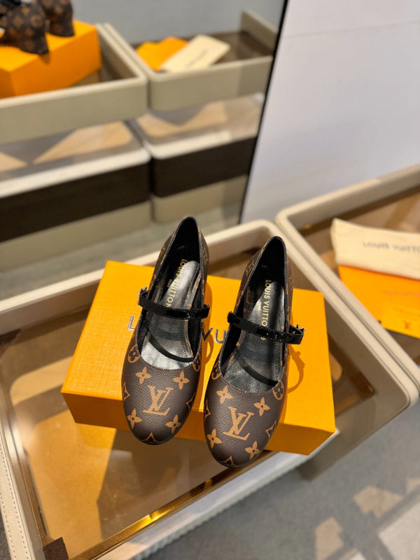 LV Romy Mary Jane Pumps Brown Monogram Leather 893584
