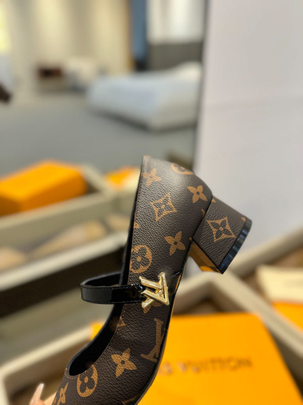 LV Romy Mary Jane Pumps Brown Monogram Leather 893584