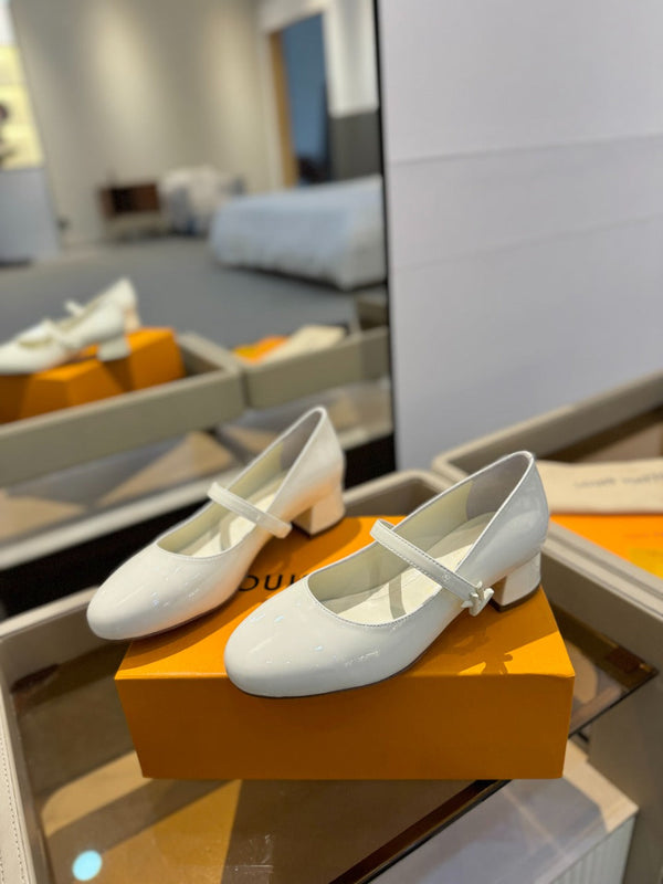 LV Romy Mary Jane Pumps White Patent Leather 893582