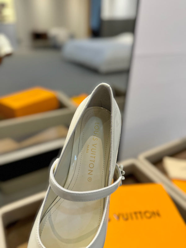 LV Romy Mary Jane Pumps White Patent Leather 893582