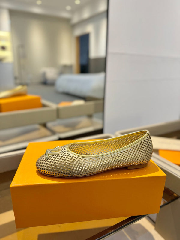 LV Shake Perforated Ballet Flats Gold Calfskin 893575