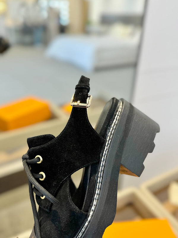 LV Platform Sandal Derbies Black Monogram Suede 893569