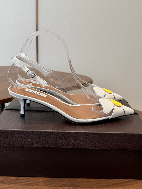 Alaia Round Flower Slingback Pumps 55mm Cowhide Clear PVC 889943