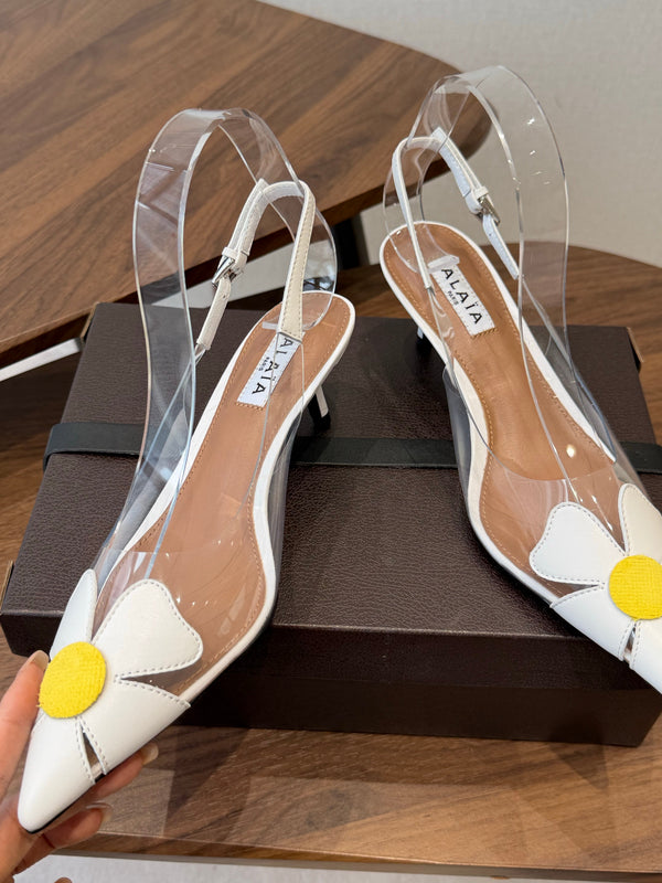 Alaia Round Flower Slingback Pumps 55mm Cowhide Clear PVC 889943