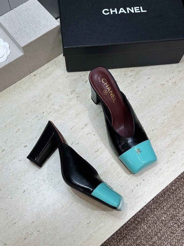 CC Cap Toe Mules 90mm Black Teal Patent Leather 896855