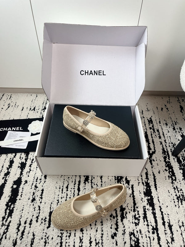 CC 26A Charm Mary Jane Ballet Flats Beige Tweed 900756