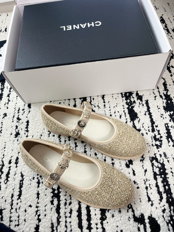 CC 26A Charm Mary Jane Ballet Flats Beige Tweed 900756