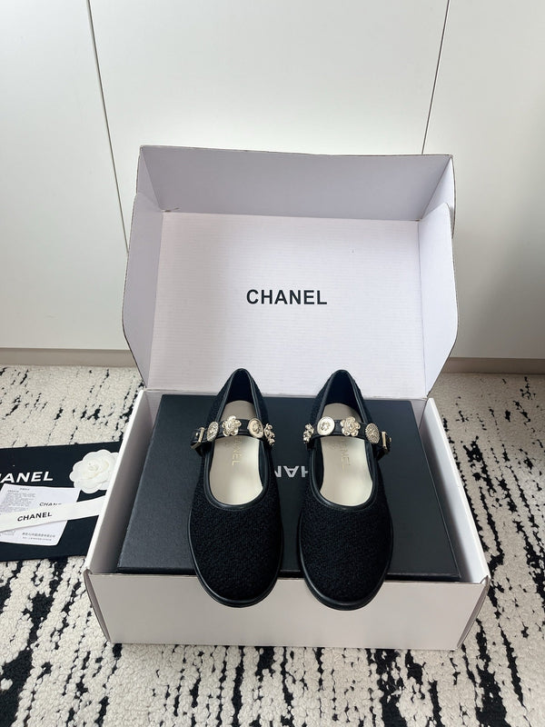 CC 26A Charm Mary Jane Ballet Flats Black Tweed 900755