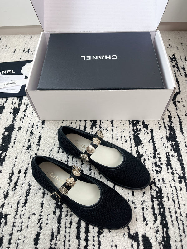 CC 26A Charm Mary Jane Ballet Flats Black Tweed 900755