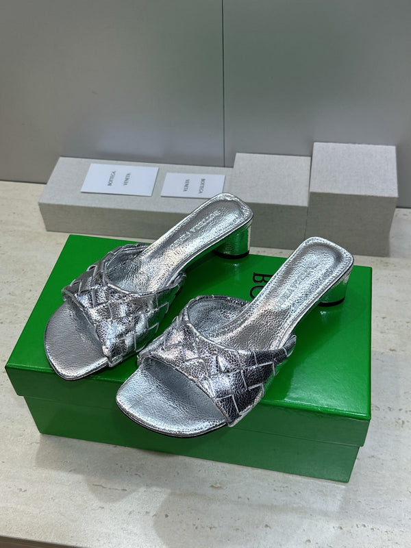 BV 26s Blink Intrecciato Mules 4.5cm Silver Metallic Leather 896574