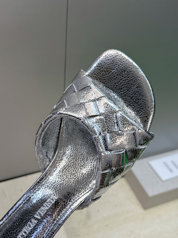 BV 26s Blink Intrecciato Mules 4.5cm Silver Metallic Leather 896574