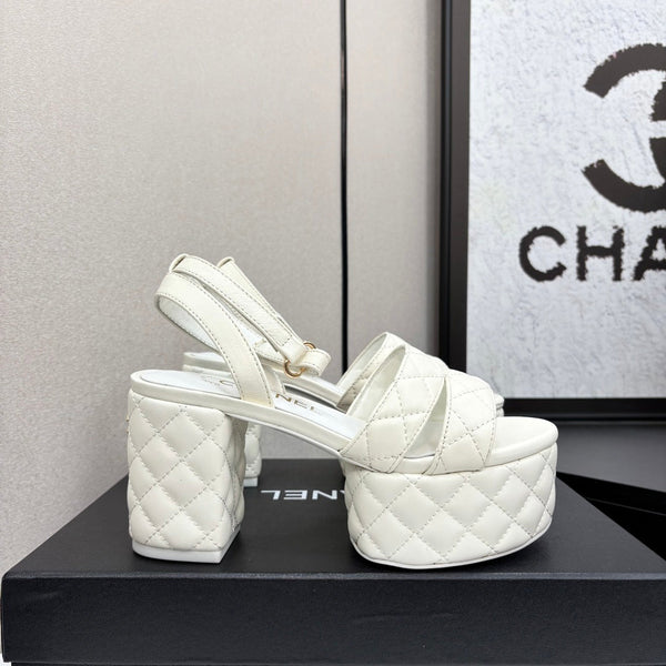 CC Platform Sandals White Quilted Lambskin 912866