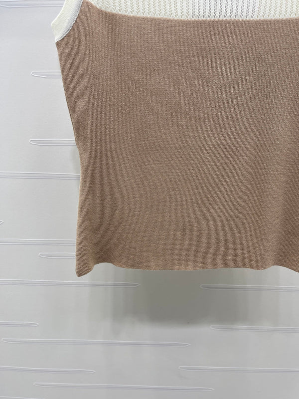 CC Crystal Camellia Tank Top Beige Brown Wool 406415