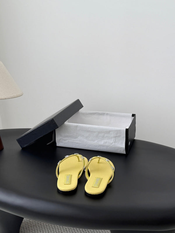 CC Crystal Logo Thong Sandals Yellow Leather 915118