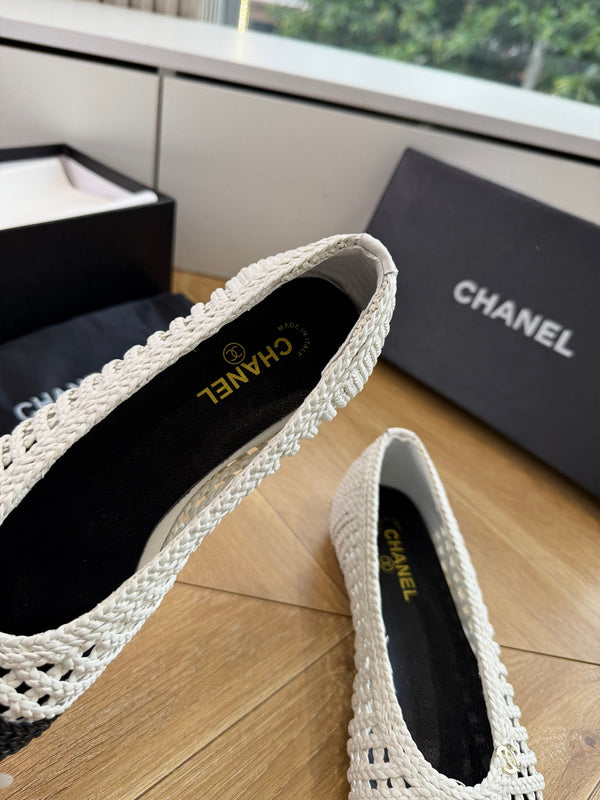 CC Braided Ballet Flats Black White Fabric 916121