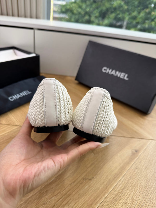 CC Braided Ballet Flats Black White Fabric 916121