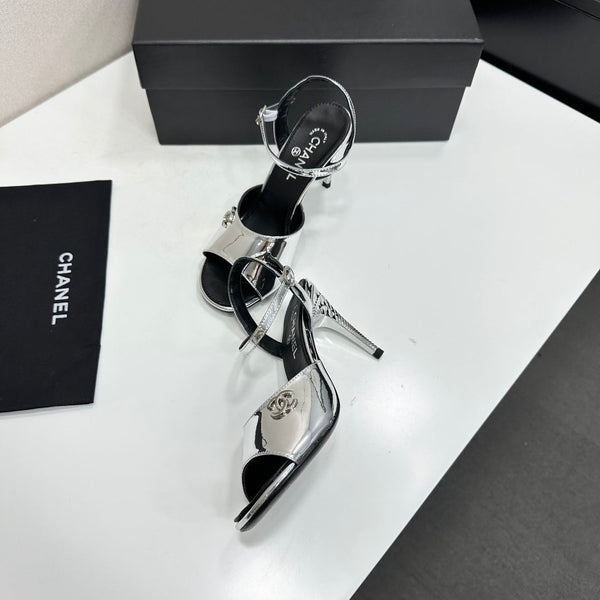 CC Slingback Heel Sandals Silver Mirror Leather 925715