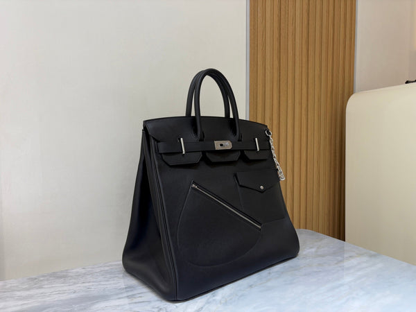HM Rock HAC Birkin 40CM Handbag Black Swift