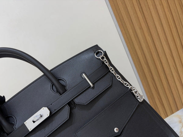 HM Rock HAC Birkin 40CM Handbag Black Swift