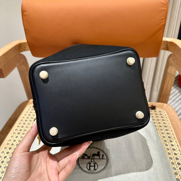 HM Picotin Lock 18CM Pocket Handbag Black Swift Canvas