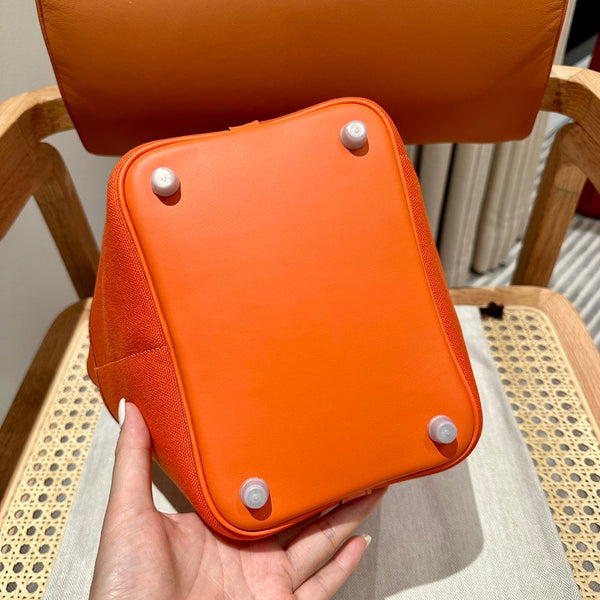 HM Picotin Lock 18CM Pocket Handbag Orange Swift Canvas