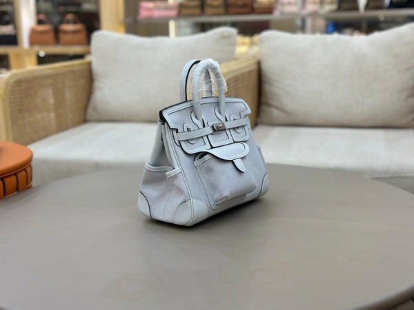HM Birkin Cargo 25CM Handbag Light Gray Swift Canvas