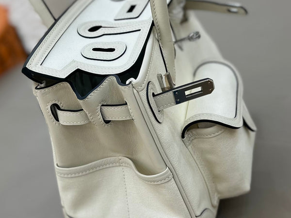 HM Birkin Cargo 25CM Handbag Cream Swift Canvas