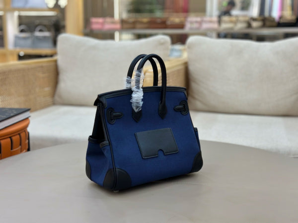 HM Birkin Cargo 25CM Handbag Black Navy Swift Canvas