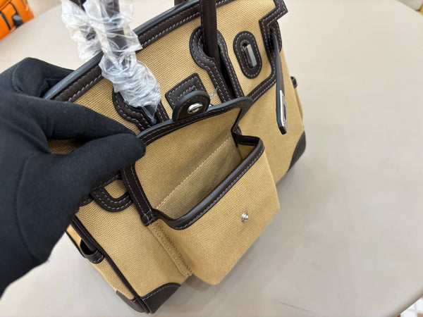 HM Birkin Cargo 25CM Handbag Black Beige Swift Canvas