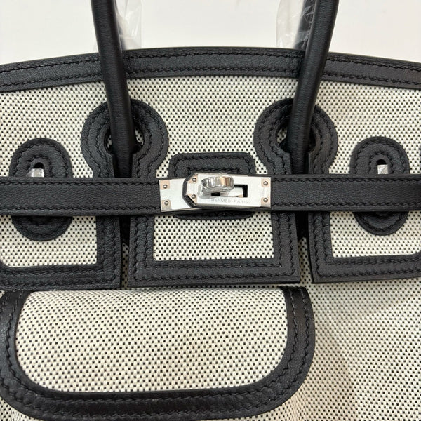 HM Birkin Cargo 25CM Handbag Ivory Black Swift Canvas