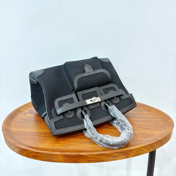 HM Birkin Cargo 25CM Handbag Black Swift Canvas