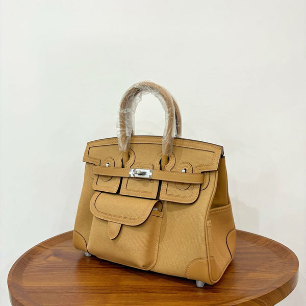 HM Birkin Cargo 25CM Handbag Sand Beige Swift Canvas