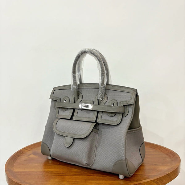 HM Birkin Cargo 25CM Handbag Grey Swift Canvas