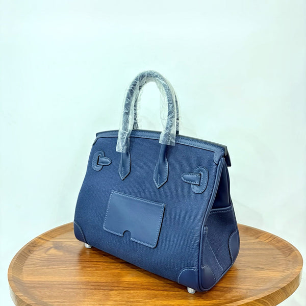 HM Birkin Cargo 25CM Handbag Navy Swift Canvas