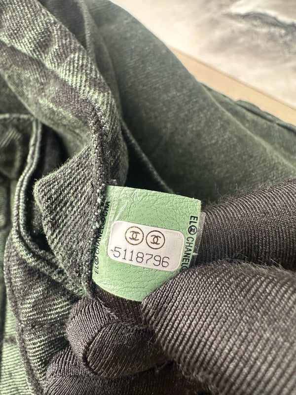 CC Quilted 32cm Maxi Flap Bag Green Imported Denim Jeans 162941 162929