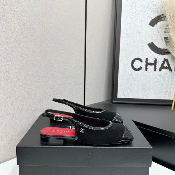 CC Slingback Flats Black Suede Leather 944621