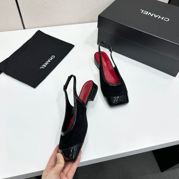 CC Slingback Flats Black Suede Leather 944621