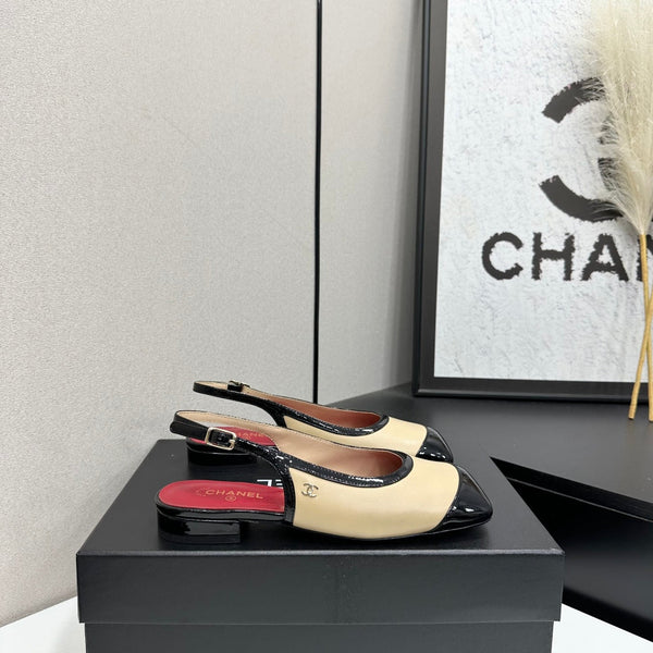 CC Slingback Flats Beige Black Leather 944620