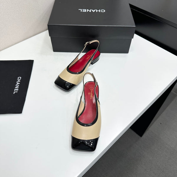 CC Slingback Flats Beige Black Leather 944620