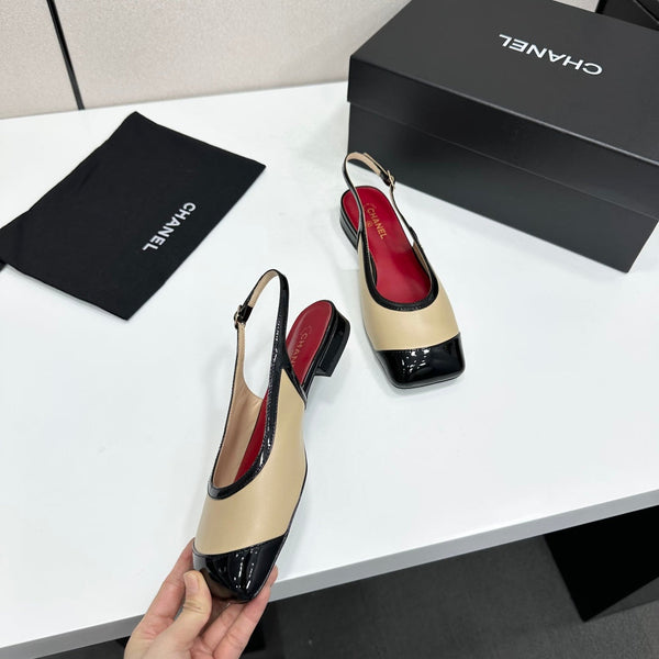 CC Slingback Flats Beige Black Leather 944620