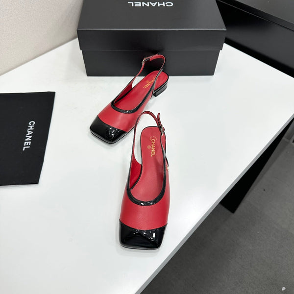 CC Slingback Flats Red Black Leather 944619