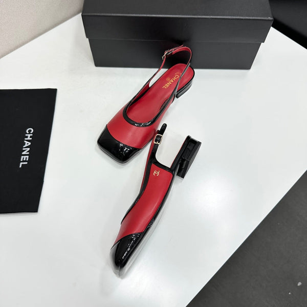 CC Slingback Flats Red Black Leather 944619