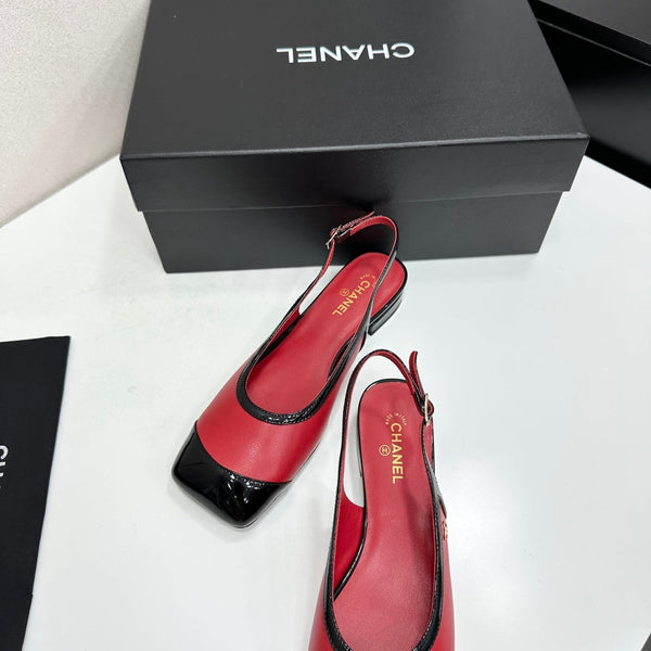 CC Slingback Flats Red Black Leather 944619