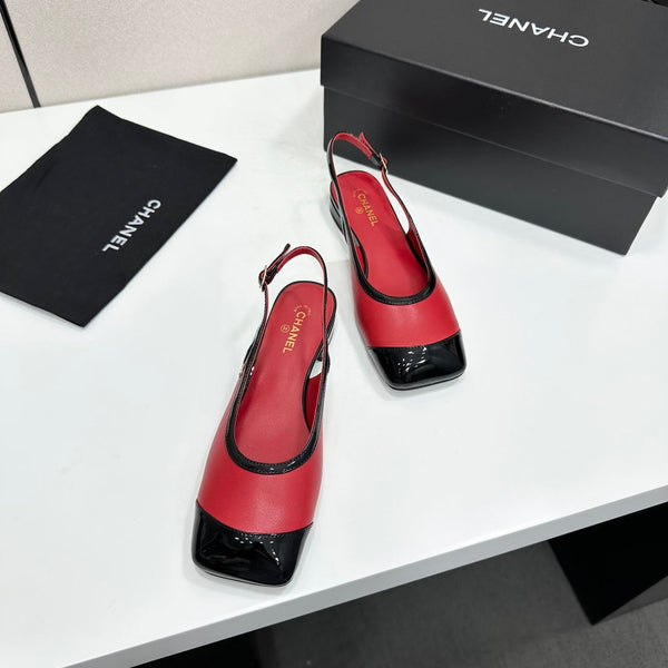 CC Slingback Flats Red Black Leather 944619