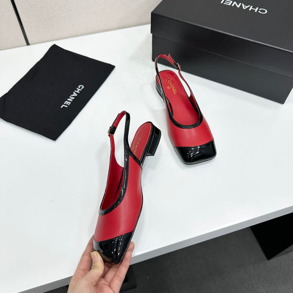 CC Slingback Flats Red Black Leather 944619